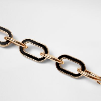 Gold tone black chain link bracelet